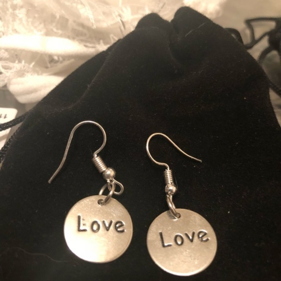LoVe Silver Fish Hook Earrings!! V-Day!! - Picture 2 of 2